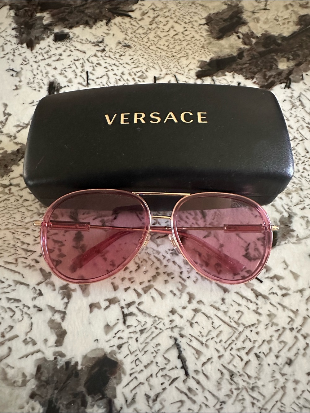 Versace Women Pink Aviator Sunglasses with Gold Frame